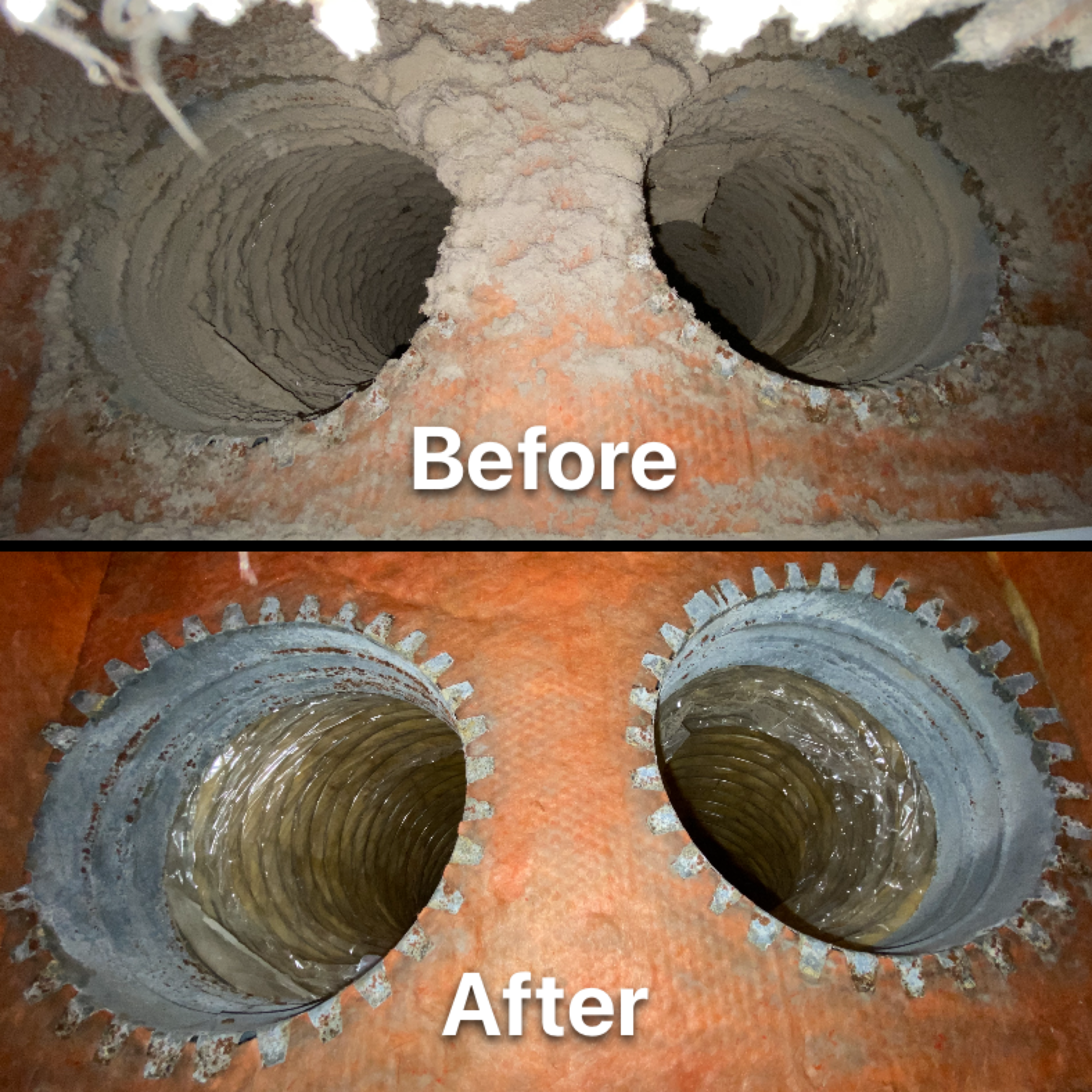 Before and after air duct cleaning