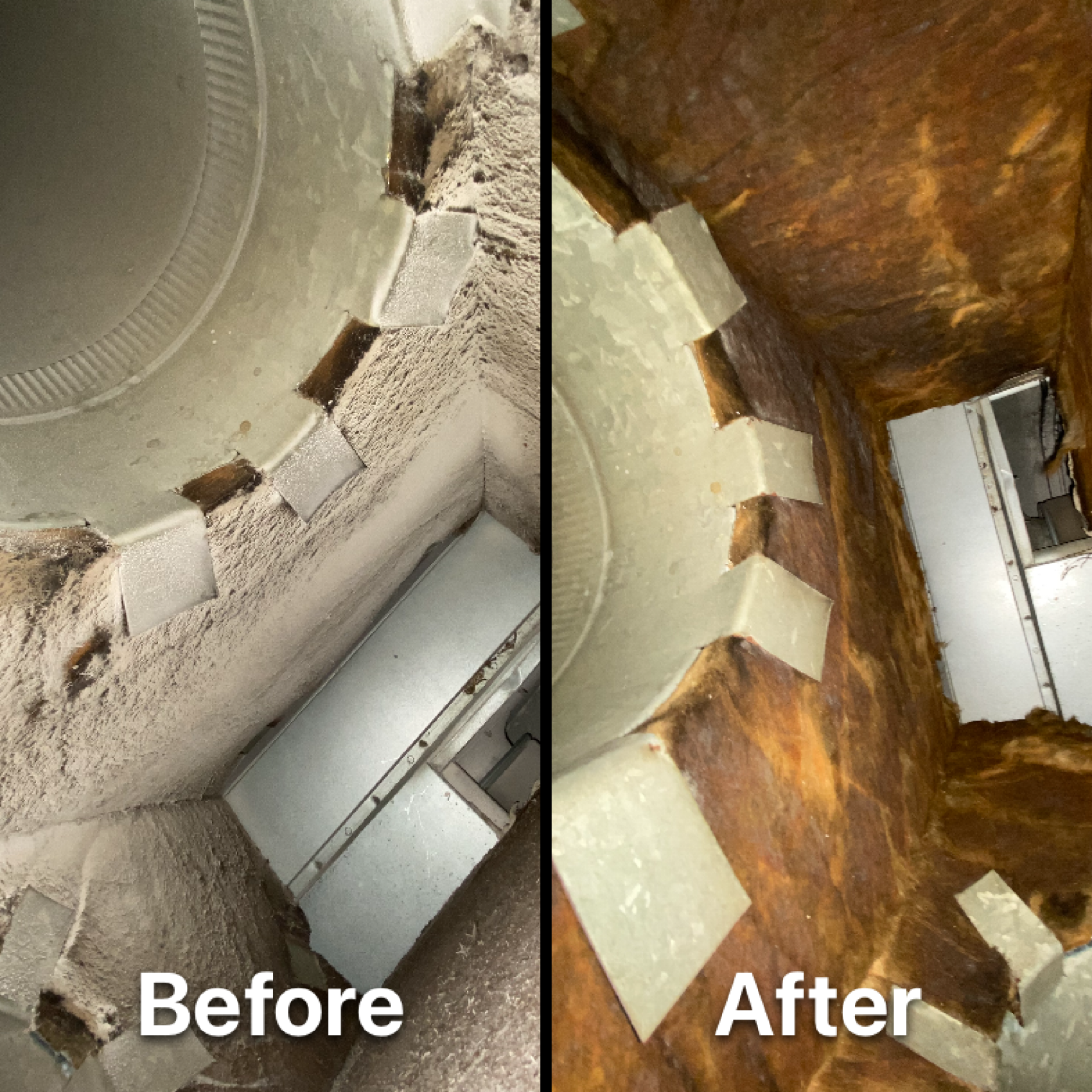 Before and after air duct cleaning